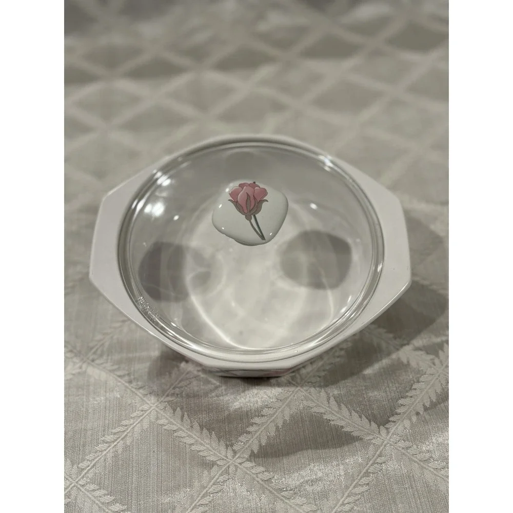 Vtg Mikasa Fire & Ice Silk Flowers Covered Casserole Dish 80's Glass Lid AA009